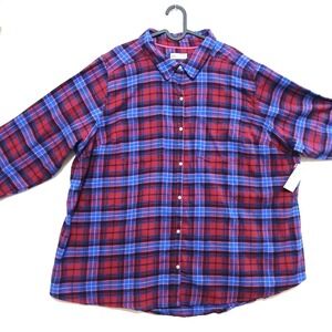 NWT Croft & Barrow Women's 3X Flannel Shirt Plus Soft Plaid Button Long Sleeve